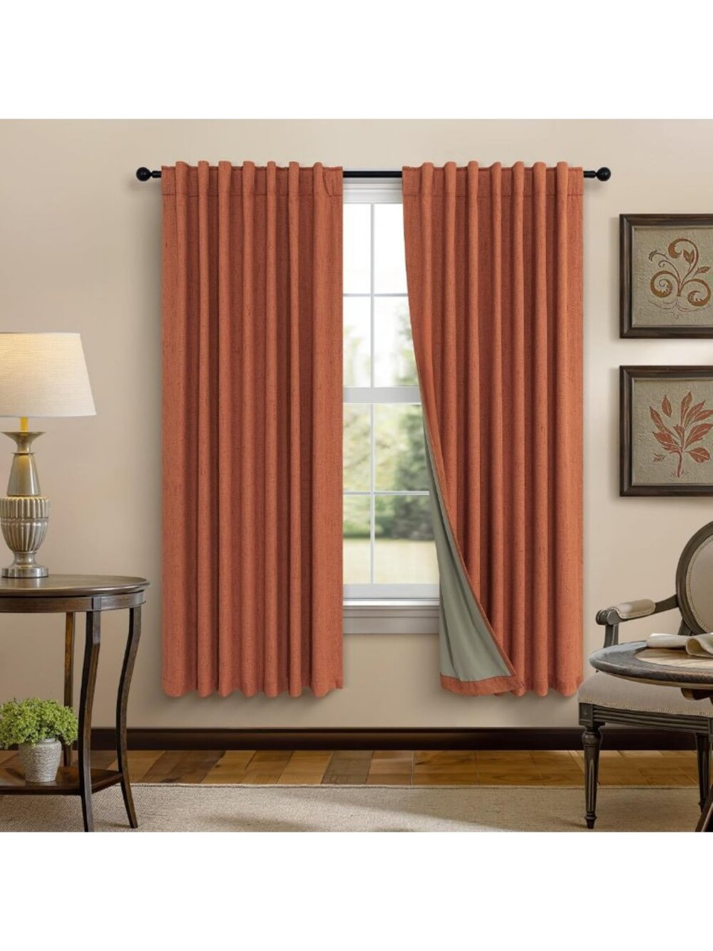 63-Inch Terracotta Blackout Curtains - 2 Panels, Boho Linen, Room Darkening for